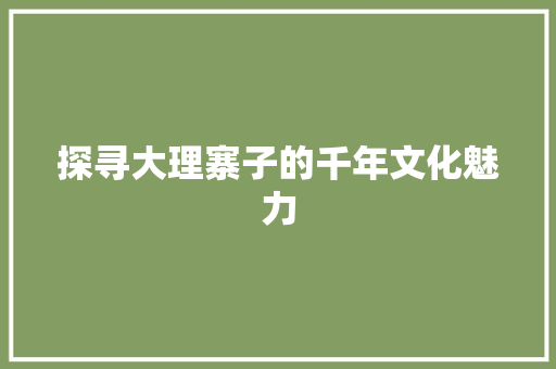 探寻大理寨子的千年文化魅力