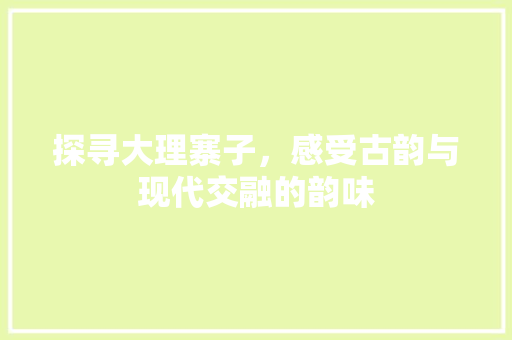 探寻大理寨子，感受古韵与现代交融的韵味