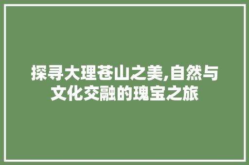 探寻大理苍山之美,自然与文化交融的瑰宝之旅