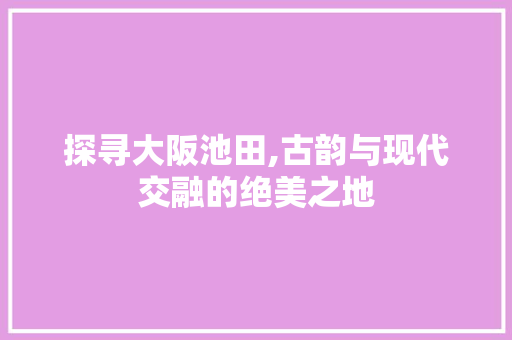 探寻大阪池田,古韵与现代交融的绝美之地