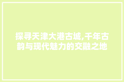 探寻天津大港古城,千年古韵与现代魅力的交融之地