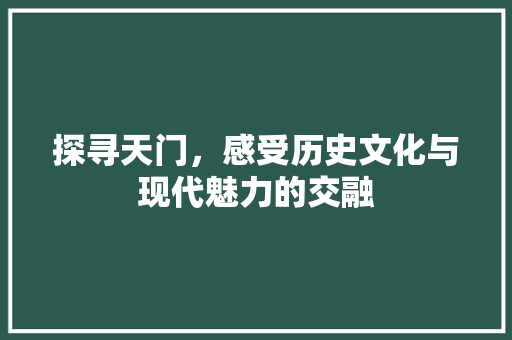 探寻天门，感受历史文化与现代魅力的交融