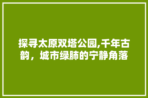 探寻太原双塔公园,千年古韵，城市绿肺的宁静角落