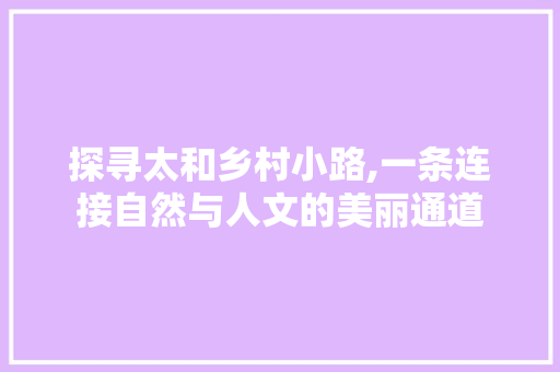 探寻太和乡村小路,一条连接自然与人文的美丽通道