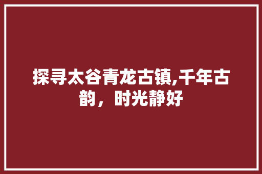 探寻太谷青龙古镇,千年古韵，时光静好