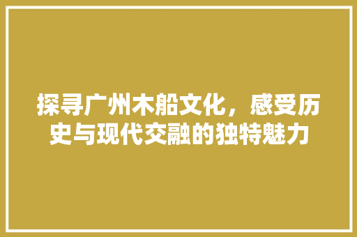 探寻广州木船文化，感受历史与现代交融的独特魅力