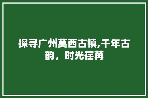 探寻广州莫西古镇,千年古韵，时光荏苒