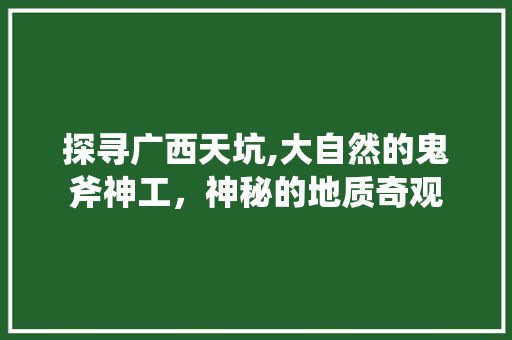 探寻广西天坑,大自然的鬼斧神工，神秘的地质奇观