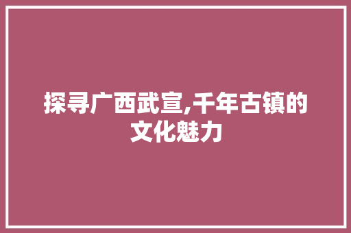 探寻广西武宣,千年古镇的文化魅力