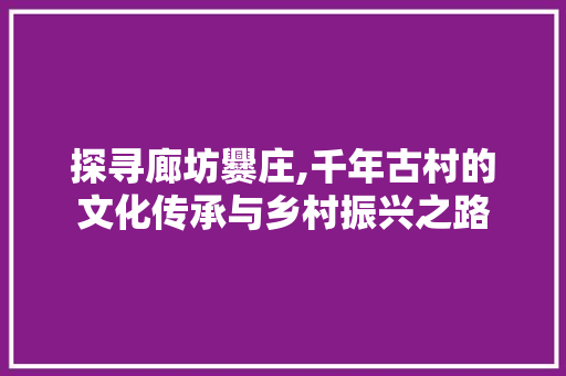 探寻廊坊爨庄,千年古村的文化传承与乡村振兴之路