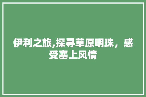 伊利之旅,探寻草原明珠，感受塞上风情