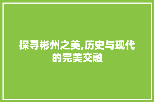 探寻彬州之美,历史与现代的完美交融