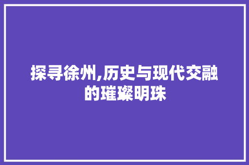 探寻徐州,历史与现代交融的璀璨明珠