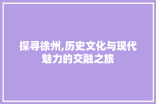 探寻徐州,历史文化与现代魅力的交融之旅