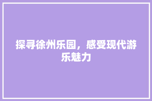 探寻徐州乐园，感受现代游乐魅力