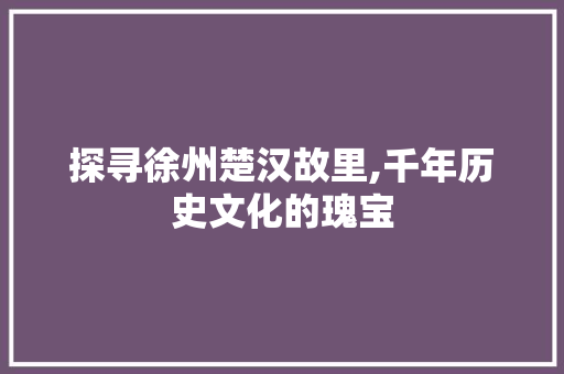 探寻徐州楚汉故里,千年历史文化的瑰宝