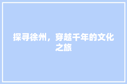 探寻徐州，穿越千年的文化之旅