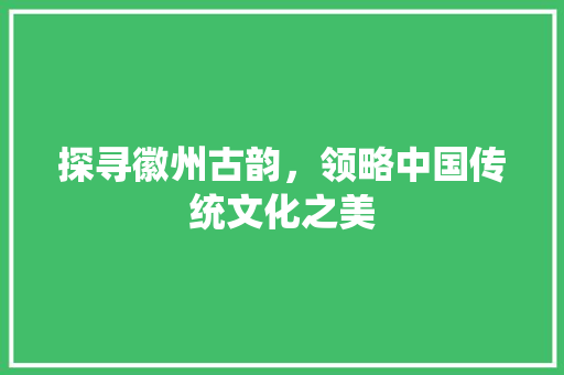 探寻徽州古韵，领略中国传统文化之美