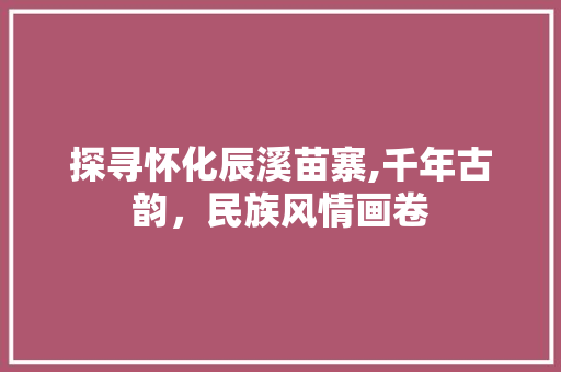 探寻怀化辰溪苗寨,千年古韵，民族风情画卷