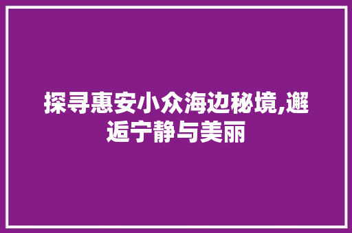 探寻惠安小众海边秘境,邂逅宁静与美丽