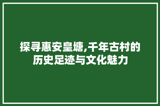 探寻惠安皇塘,千年古村的历史足迹与文化魅力