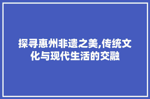 探寻惠州非遗之美,传统文化与现代生活的交融