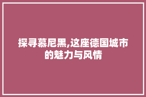 探寻慕尼黑,这座德国城市的魅力与风情