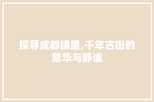 探寻成都锦里,千年古街的繁华与静谧