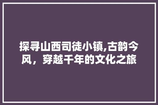 探寻山西司徒小镇,古韵今风，穿越千年的文化之旅