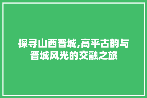 探寻山西晋城,高平古韵与晋城风光的交融之旅