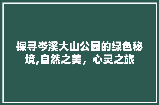 探寻岑溪大山公园的绿色秘境,自然之美，心灵之旅