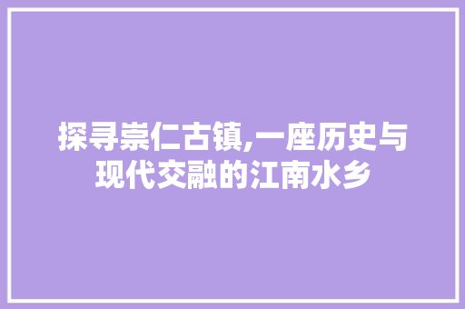 探寻崇仁古镇,一座历史与现代交融的江南水乡