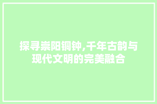 探寻崇阳铜钟,千年古韵与现代文明的完美融合