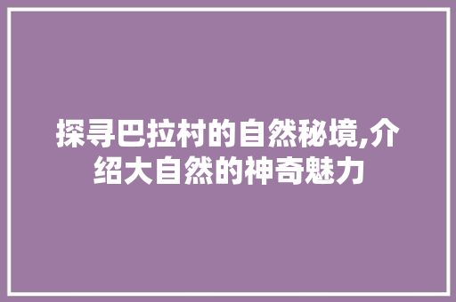 探寻巴拉村的自然秘境,介绍大自然的神奇魅力