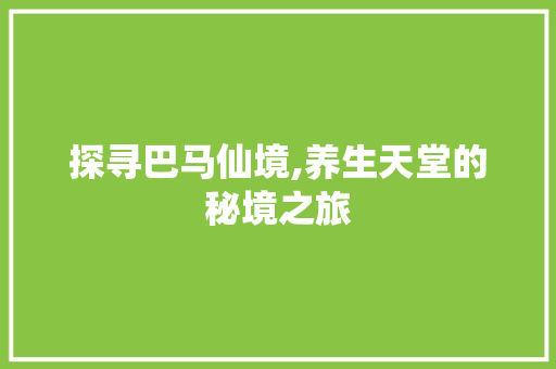 探寻巴马仙境,养生天堂的秘境之旅