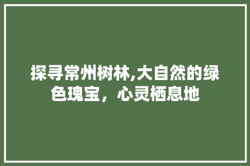 探寻常州树林,大自然的绿色瑰宝，心灵栖息地