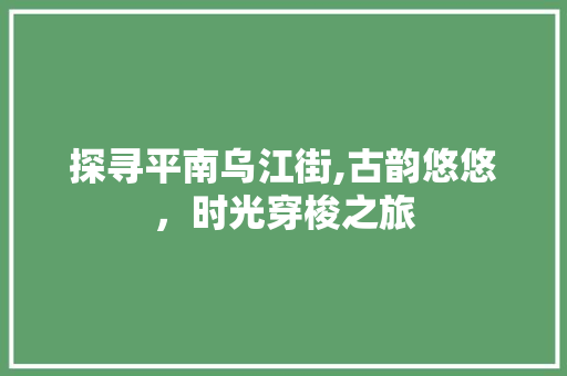 探寻平南乌江街,古韵悠悠，时光穿梭之旅