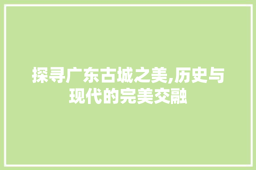 探寻广东古城之美,历史与现代的完美交融