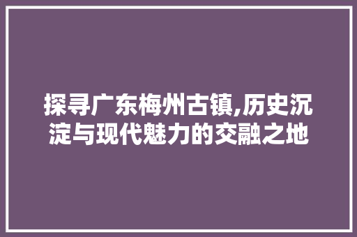 探寻广东梅州古镇,历史沉淀与现代魅力的交融之地