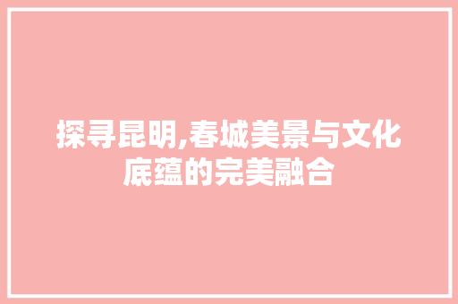 探寻昆明,春城美景与文化底蕴的完美融合