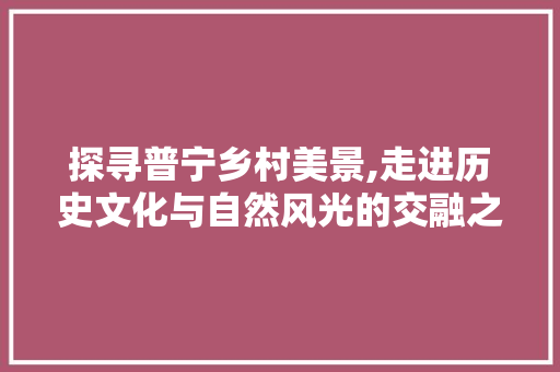 探寻普宁乡村美景,走进历史文化与自然风光的交融之地