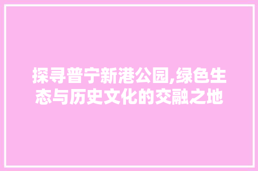 探寻普宁新港公园,绿色生态与历史文化的交融之地