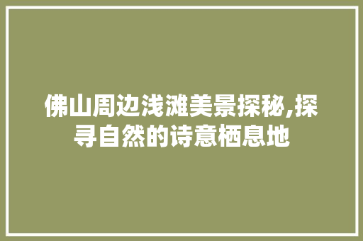 佛山周边浅滩美景探秘,探寻自然的诗意栖息地