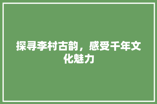 探寻李村古韵，感受千年文化魅力