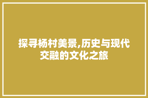 探寻杨村美景,历史与现代交融的文化之旅