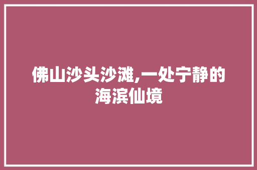 佛山沙头沙滩,一处宁静的海滨仙境