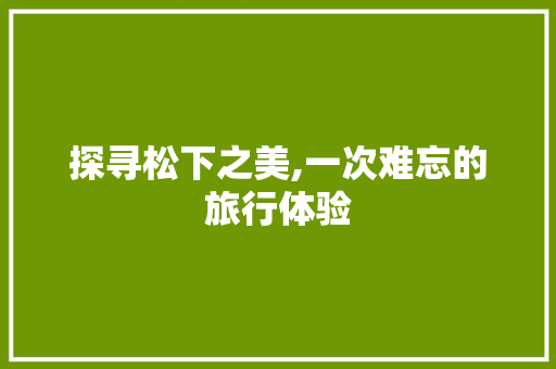 探寻松下之美,一次难忘的旅行体验