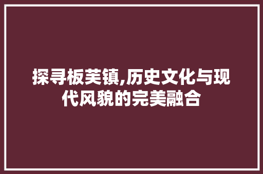 探寻板芙镇,历史文化与现代风貌的完美融合