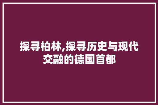 探寻柏林,探寻历史与现代交融的德国首都