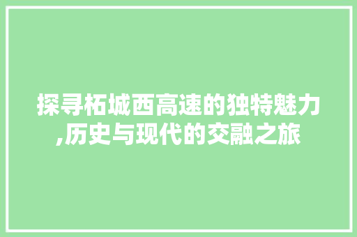 探寻柘城西高速的独特魅力,历史与现代的交融之旅